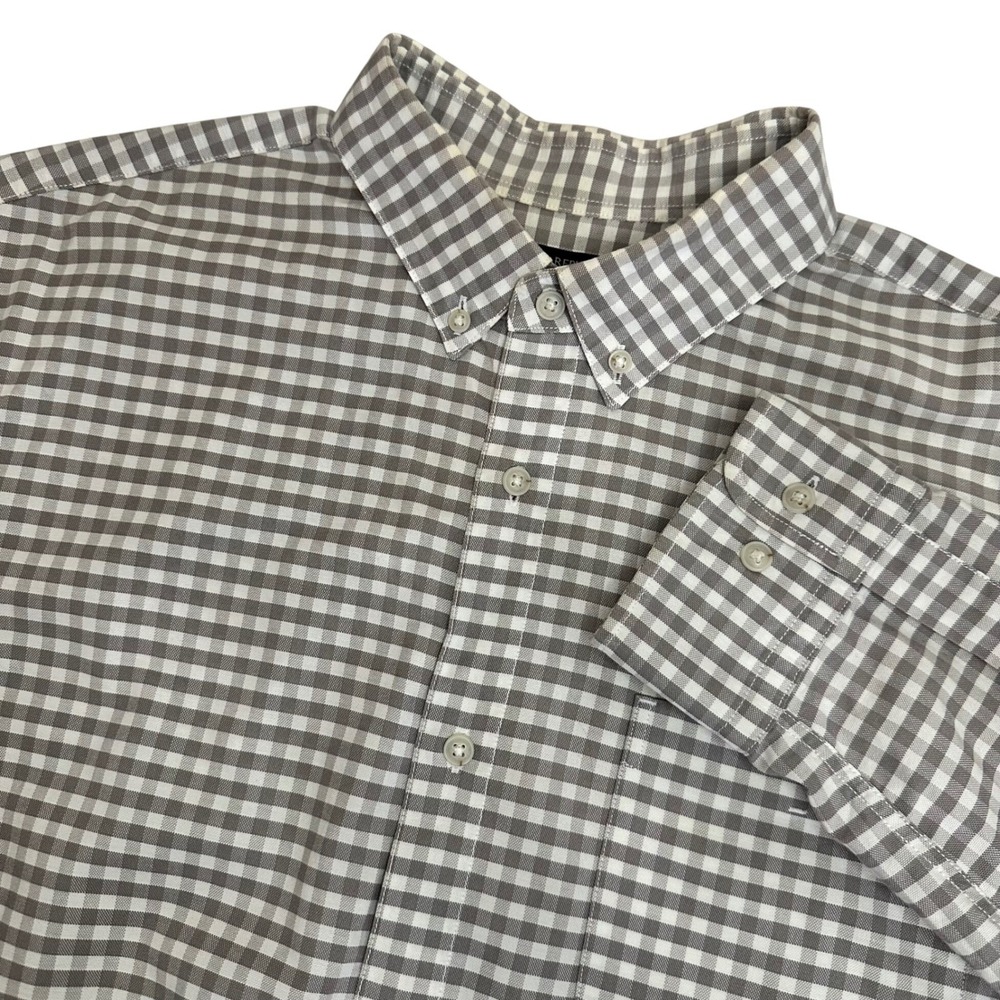 Banana Republic Shirt Mens L Grey Gingham Grant‎ Fit Cotton Stretch Oxford